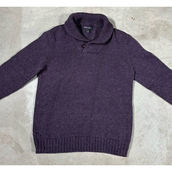 Banana Republic Shawl Collar Sweater Mens Cotton Wool Blend Fisherman Medium - Picture 4 of 8